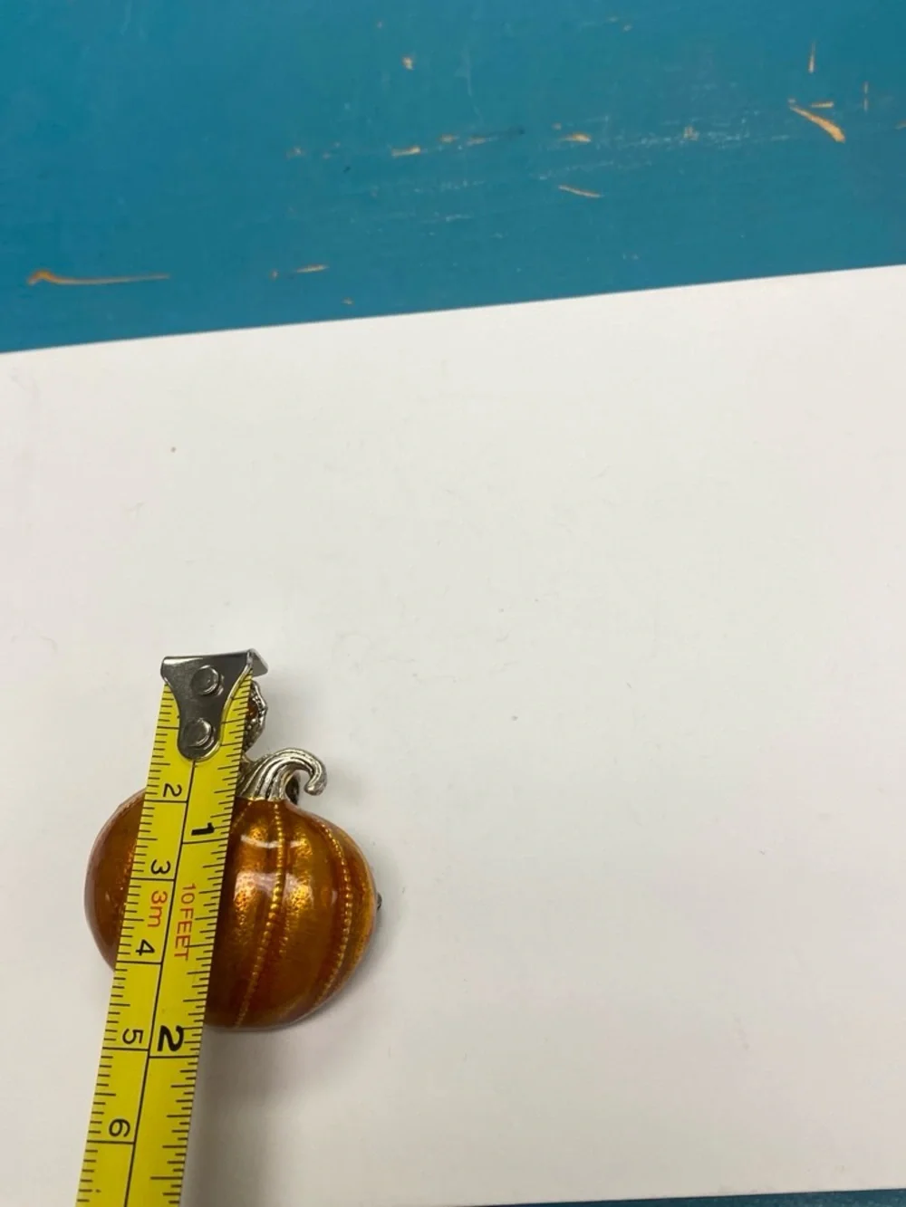 Decorative Orange Pumpkin brooch with Silver Stem